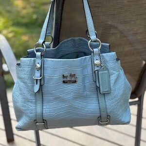 Coach Blue Croc Embossed Leather Carryall Mia Satchel